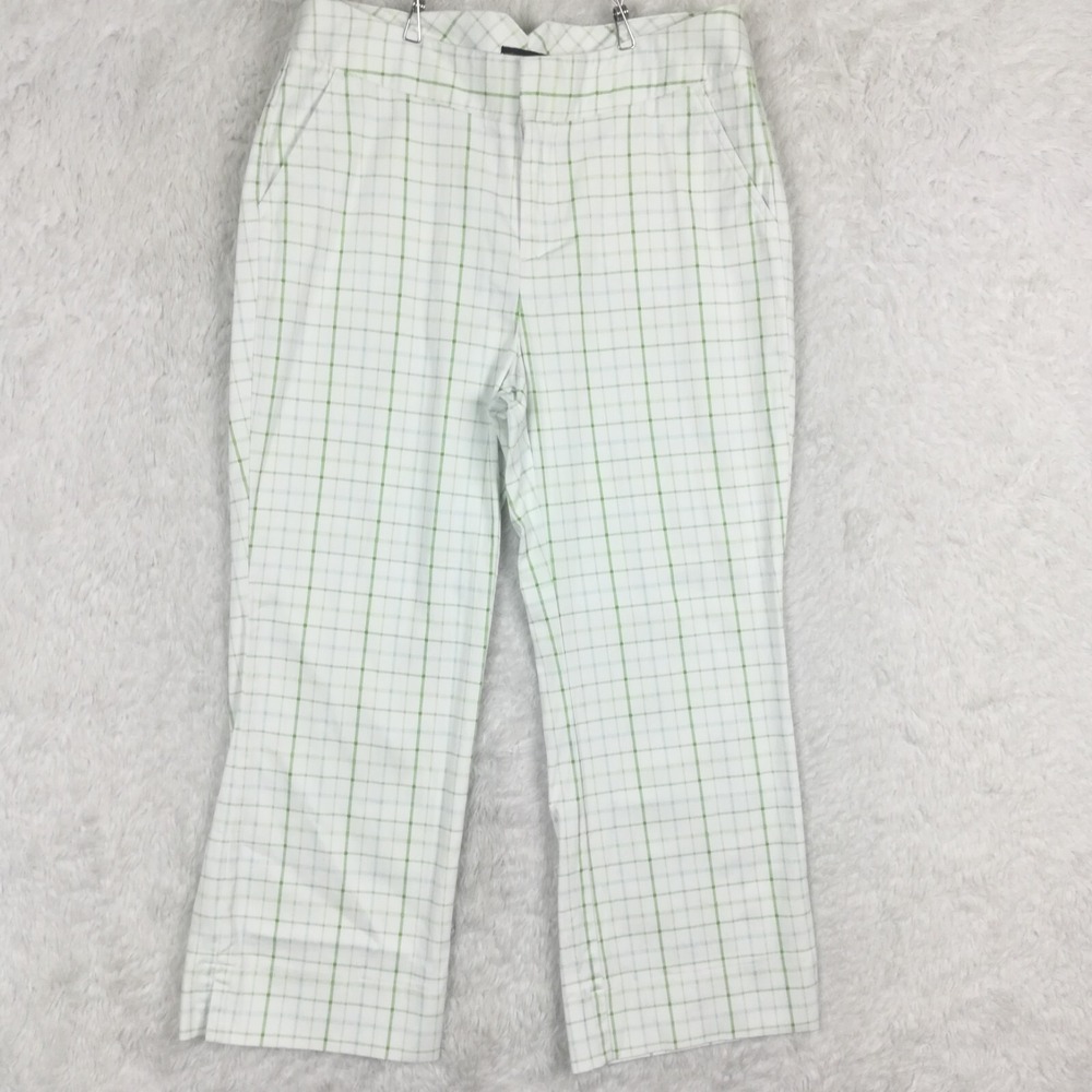Dockers Womens Pants Chino Cropped White Green Plaid Mid Rise Stretch 10